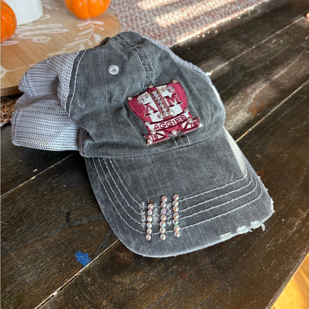 Gray and White Cap with Embellishments